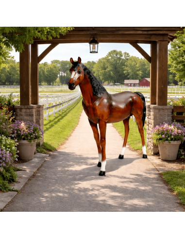 Figura realista de caballo a tamaño real en fibra de vidrio de 195 cm para decoración interior y exterior