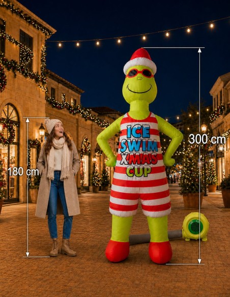 Figura hinchable Grinch Papá Noel Navidad de 300 cm para hoteles, centros comerciales, ayuntamientos, comercios, La Decoteca