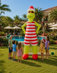 Figura hinchable Grinch Papá Noel Navidad de 300 cm para hoteles, centros comerciales, ayuntamientos, comercios, La Decoteca