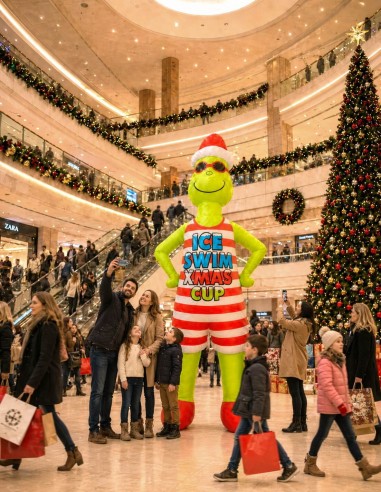 Figura hinchable Grinch Papá Noel Navidad de 300 cm para hoteles, centros comerciales, ayuntamientos, comercios, La Decoteca