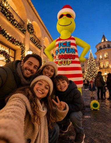 figura hinchable de grinch papa noel en centro comercial en exterior con la familia en navidad de altura 300cm la decoteca