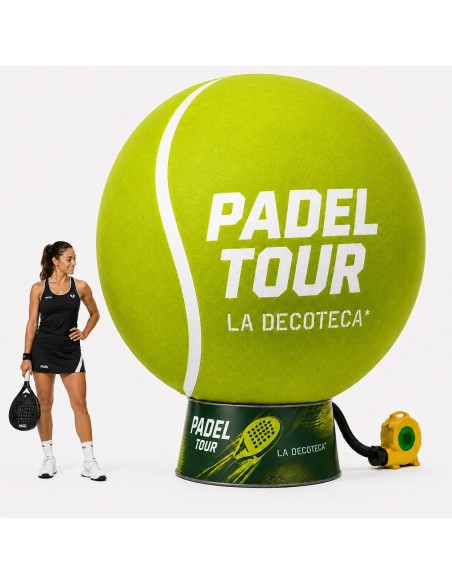 Pelota de pádel hinchable gigante 200cm con base publicitaria y faldón imprimible 360° para eventos de pádel — La Decoteca