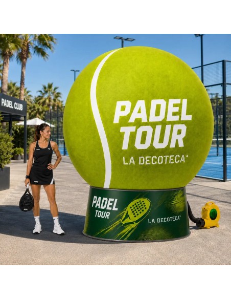 Pelota de pádel hinchable gigante 200cm con base publicitaria y faldón imprimible 360° para eventos de pádel — La Decoteca
