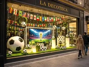 Decoración de fútbol para escaparates comerciales