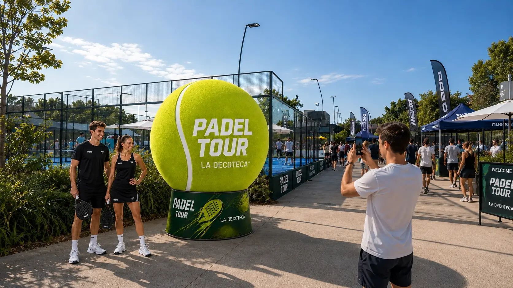 Pelota hinchable de pádel 200cm junto a persona para escala real