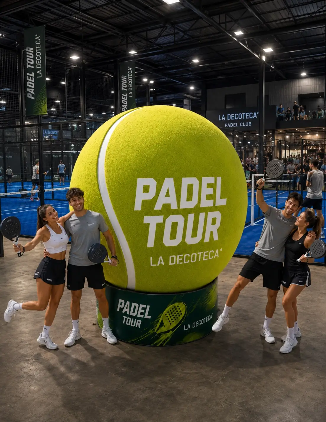 Pelota hinchable de pádel en pista indoor cubierta — decoración campeonato