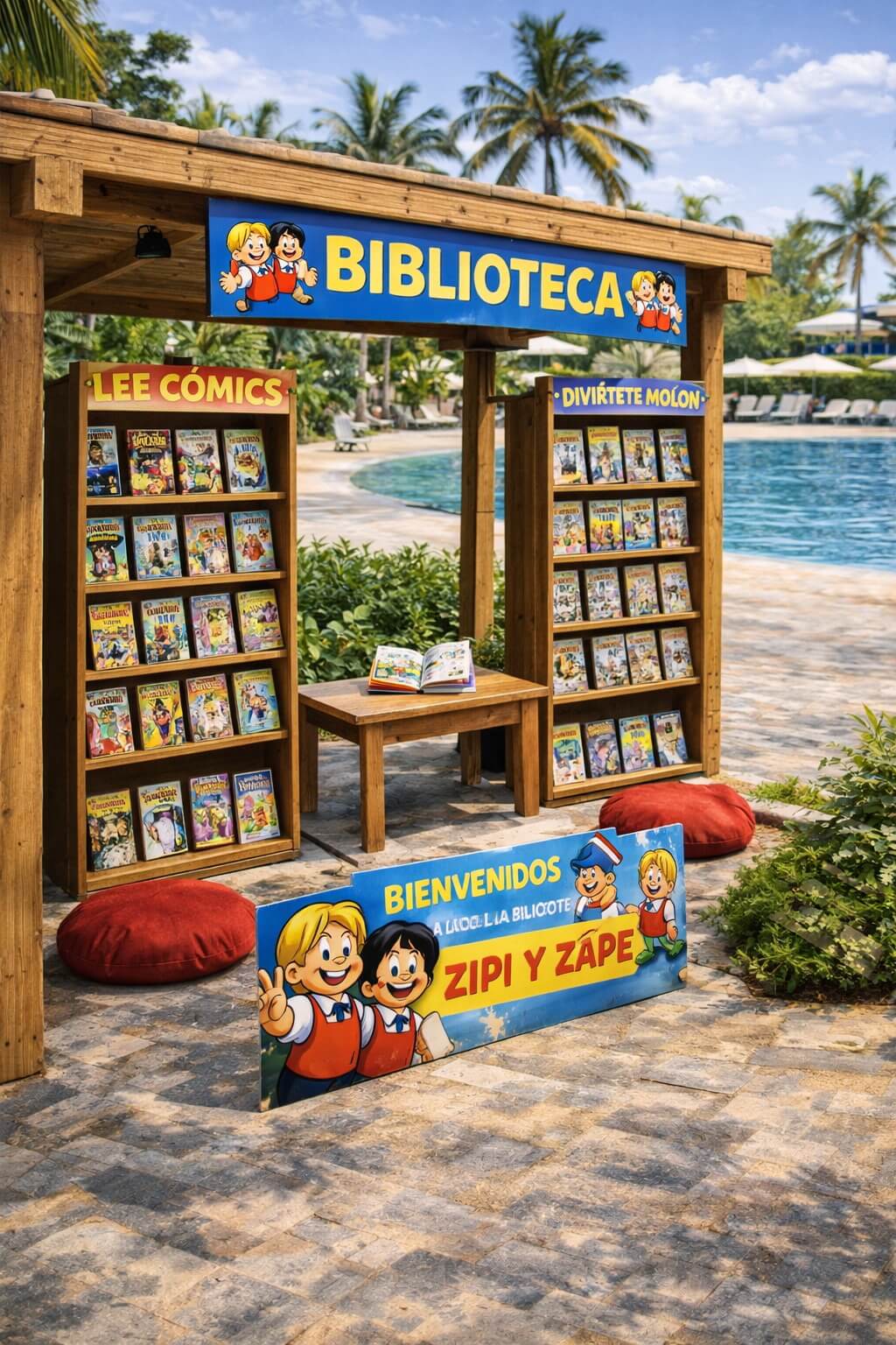 Zona de lectura y biblioteca temática de Zipi y Zape para hoteles y espacios familiares