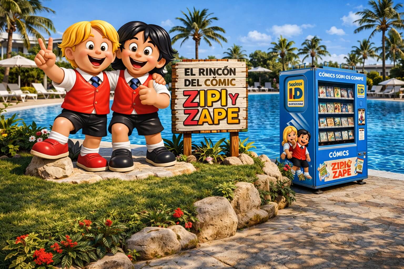 El Rincón del Cómic de Zipi y Zape con figuras realistas, lectura y juegos en hotel familiar junto a piscina