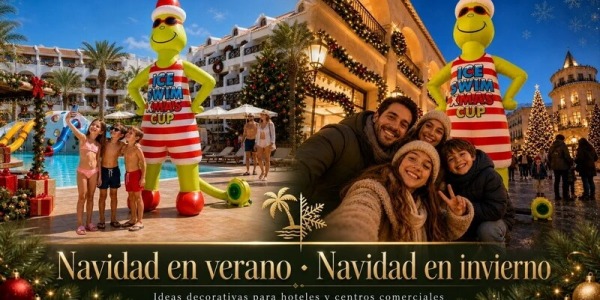 Figura hinchable grinch papa noel para hoteles familiares y centros comerciales